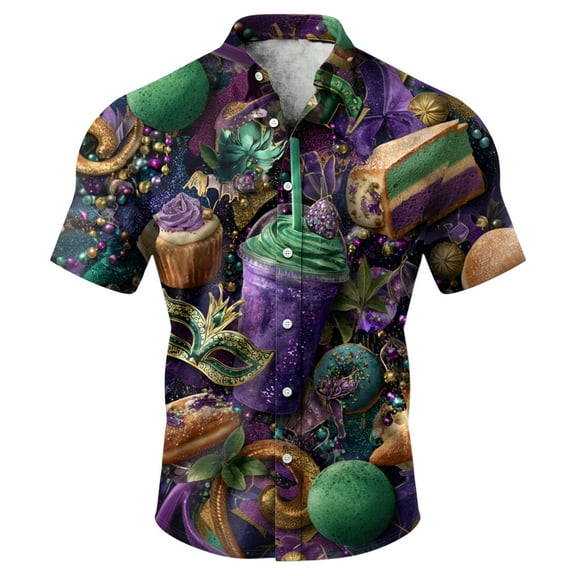 Havenx Men's Button Down Shirts Carnival Printed Collared Outfit Short Sleeve Button Up Tees Vacation Casual Carnival Classic Daily Wear Clothing,Purple 3XL