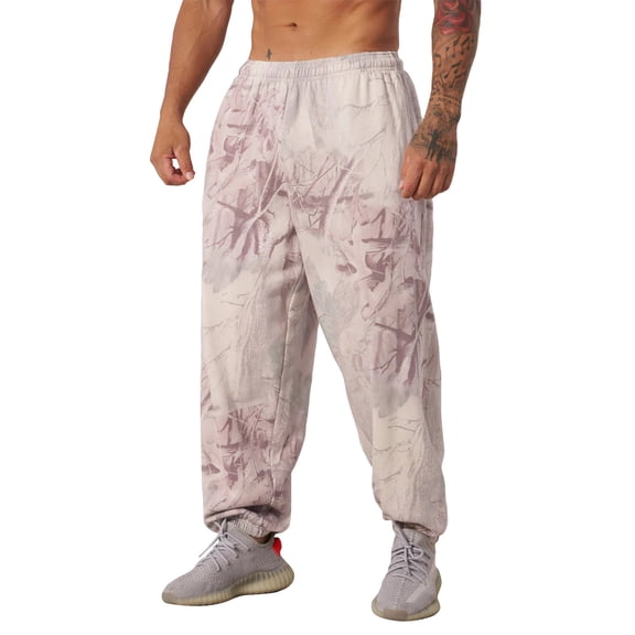 Havenx Men’s Camo Baggy Sweatpants Graphic Print Camo Pants Straight leg Elastic Waist Streetwear with Pockets Athletic Joggers Workout Casual Fashion Open Bottom Clothes,Gray L