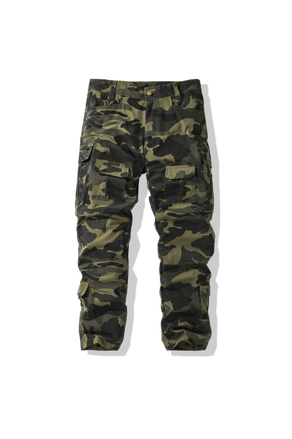 Men's Camo Cargo Work Pants Camo Straight Leg Cargo Pants with Pockets Long Solid Trouser Camo Casual Work Military Outdoor Clothing,Deep Green 3XL