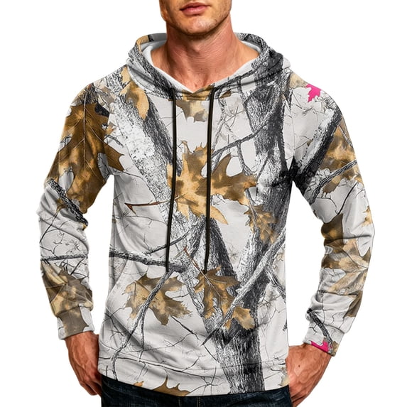 Havenx Men's Camo Hoodies Sweatshirt Long Sleeve Maple Leaf Print Hoodies with Pockets Drawstring Hooded Sweatshirt Fishing Hunting Camping Athletic Workout Fall Winter Clothing,Gray 3XL