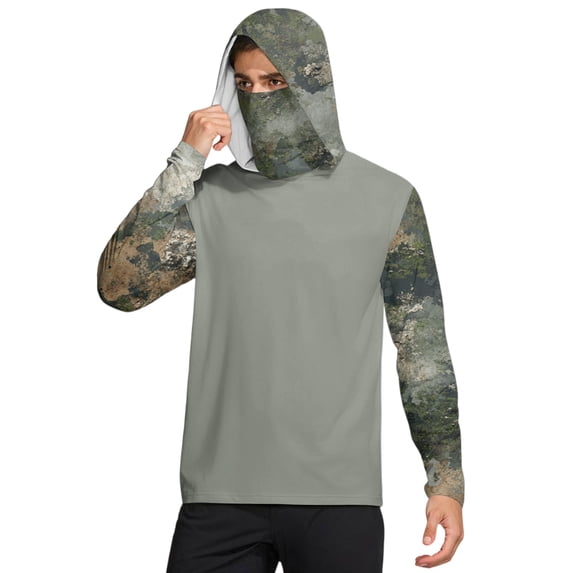 Havenx Men's Camo Upf 50+ Sun Protection Hooded Shirt Long Sleeve Hooded Rapid Dry Hoodie with Mask Uv Protection Shirt Rash Guard Casual Summer Lightweight Athletic Workout Blouses,Green 3XL
