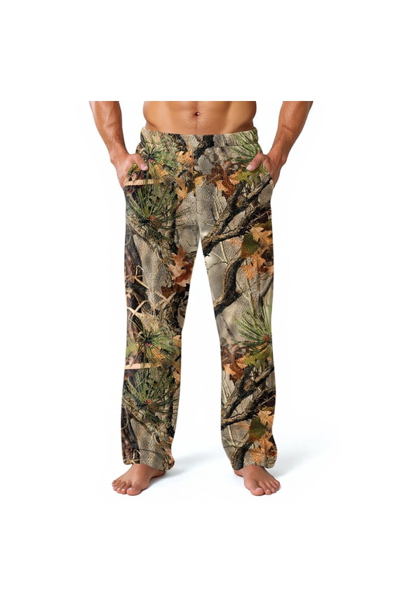 Men's Camouflage Pajama Bottoms Flannel Elastic Pajamas with Pockets Straight-Fit Camouflage Print Pajama Bottoms Comfort Sleep Lounge Novelty Loose Sleep Pants,Green XL