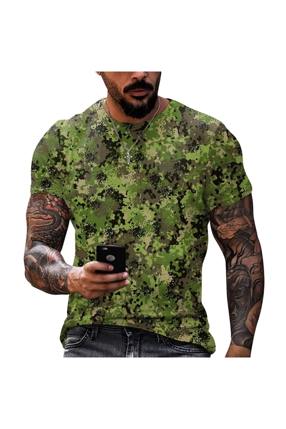 Men's Camouflage T Shirts Short Sleeve Shirts Crewneck Camo Tee Shirt Casual Military Style Breathable Summer Clothes,Camouflage Green M