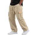 thumbnail image 1 of Havenx Men's Cargo Pants Cotton Linen Elastic Waist Drawstring Pant with Multi Pockets Straight Leg Trouser Loose Fit Hiking Work Outdoor Breathable Clothing,Khaki XL, 1 of 4
