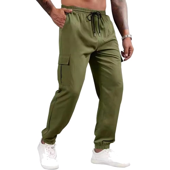 Havenx Men's Cargo Pants Drawstring Elastic Waist Sweatpant Pockets Stretch Tapered Trouser Active Workout Casual Lightweight Clothing,Deep Green XL