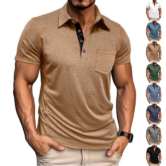 Havenx Men's Classic Fit Polo Shirts Short Sleeve Collared Polo Shirts with Pocket Button T-Shirts Spring Summer Stylish Workout Soft Tees,Blue M