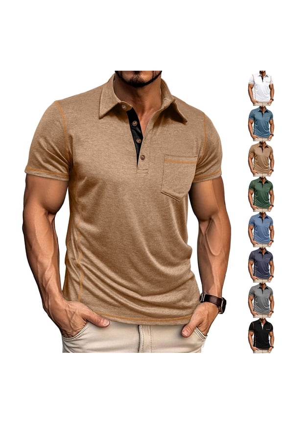 Men's Classic Fit Polo Shirts Short Sleeve Collared Polo Shirts with Pocket Button T-Shirts Spring Summer Stylish Workout Soft Tees,Blue M