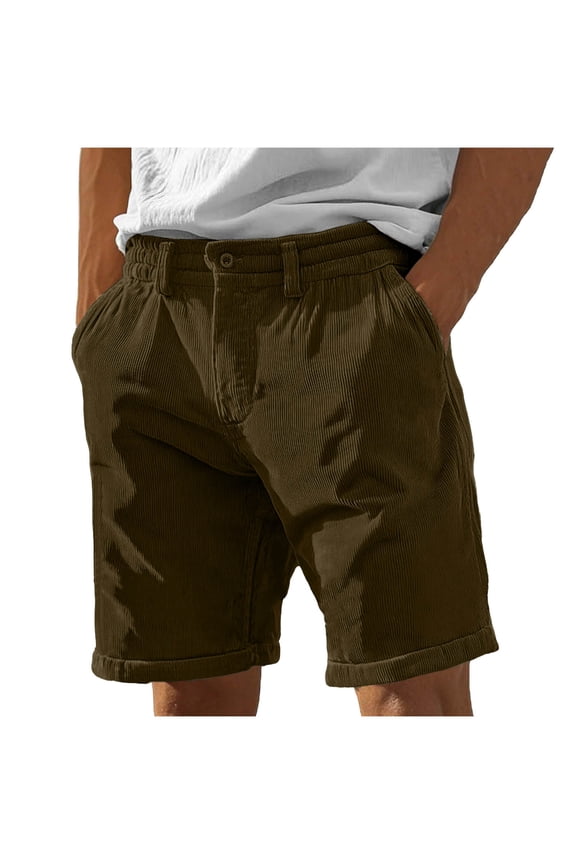 Men's Corduroy Shorts Elastic Waist Shorts with Pockets Corduroy Pants Solid Color Lightweight 2026 Summer Beach Hiking Pants,Light Brown M