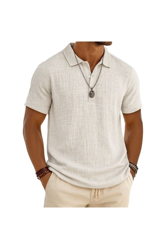 Men's Cotton Linen Polo Shirts Short Sleeve Button Down Polo Collared Polos Ultra Comfortable Casual Soft Lightweight Clothing,White XL