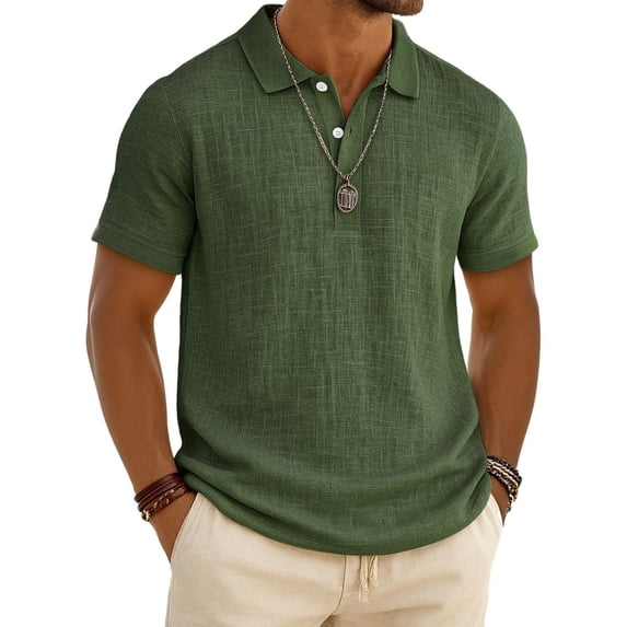 Havenx Men's Cotton Linen Polo Shirts Short Sleeve Button Down Polo Shirt Collared Polos Ultra Comfortable Casual Soft Lightweight Clothing,Camouflage Green 4XL