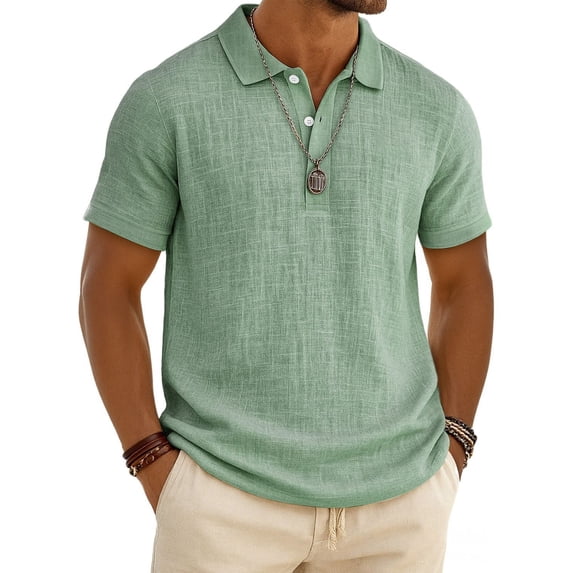 Havenx Men's Cotton Linen Polo Shirts Short Sleeve Button Down Polo Shirt Collared Shirts Refreshing Silky Soft Lightweight Summer Clothing,Light Green M