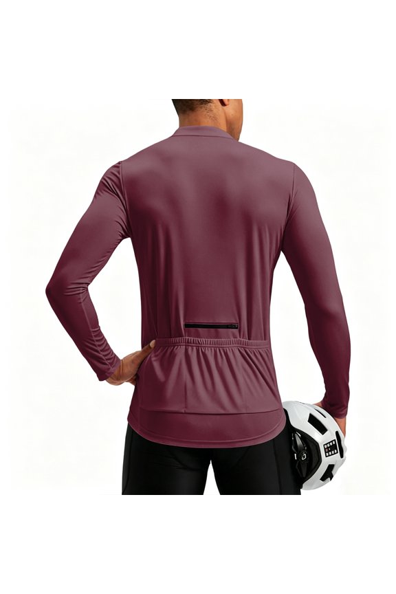 Men's Cycling Jersey Long Sleeve Half Zip Sweatshirts with 3+1 Rear Zipper Pockets Moisture Wicking Upf 50+ Shirts Bike Road Riding Biking Workout Athletic Tops,Wine S