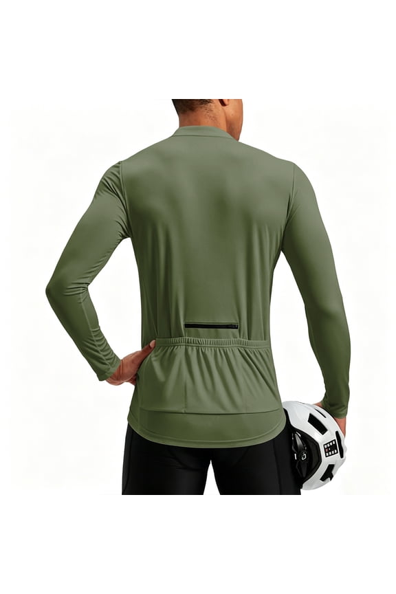 Men's Cycling Jersey Long Sleeve Half Zip Sweatshirts with 3+1 Rear Zipper Pockets Moisture Wicking Upf 50+ Sweaters Workout Athletic Running Bike Road Riding Biking Clothes,Camouflage Green M