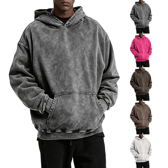 Havenx Men's Distressed Washed Hooded Sweatshirt Long Sleeve Hoodies with Pockets Hooded Pullover Tops Fall Winter Fashion Loose Basic Comfy Casual Clothes,Gray 3XL