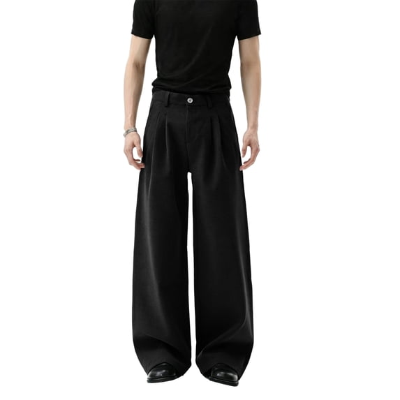 Havenx Men's Wide Leg Dress Pants Pleat-Front Suit Pants with Pockets Slacks Plain Comfort Work Office Business Lounge Clothes,Black XL