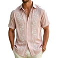 thumbnail image 1 of Havenx Men's Dress Shirt Short Sleeve Floral Print Shirts Button Down Collared Top Vacation Casual Stylish Summer Beach Wear,Pink M, 1 of 4