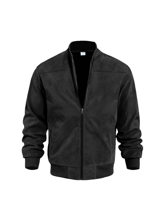 Men’s Faux Suede Bomber Jacket Full Zip Long Sleeve Flight Coat with Pockets Stand Collar Coat Lightweight Athletic Casual 2026 Fall Clothes