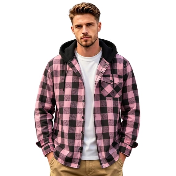 Havenx Men's Flannel Plaid Hoodie Shirts Long Sleeve Button Down Hooded Shirts with Chest Pocket Drawstring Hoodies Casual Stylish Fall Winter Lightweight Clothes
