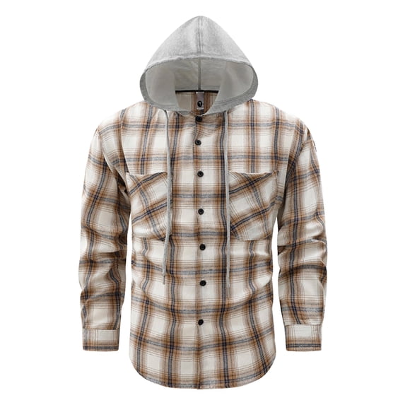 Havenx Men's Flannel Plaid Hoodie Shirts Long Sleeve Button Down Hooded Shirts with Chest Pockets Drawstring Jacket Lightweight Loose Fit Fall Winter Casual Outfits