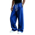 thumbnail image 1 of Havenx Men's Fleece Baggy SweatpantsMen Straight Wide Leg Drawstring Jogger Pants with Pockets Elastic Waist Open Bottom Sweatpants Lightweight Gym Lounge Soft Fall Winter Streetwear,Blue L, 1 of 5