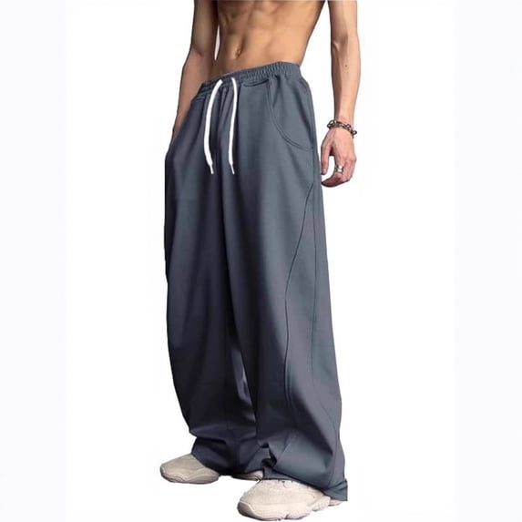 Havenx Men's Fleece Baggy SweatpantsMen Straight Wide Leg Drawstring Pants with Pockets Elastic Waist Open Bottom Sweatpants Athletic Comfy Y2k Fall Winter Loose Fit Streetwear,Dark Gray XL