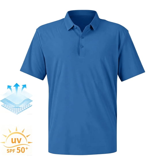 Havenx Men's Golf Shirt Short Sleeve Quick Dry Performance Polo Collared 3 Buttons Moisture Wicking Golf Shirt Casual Stylish Lightweight Athletic Golf Work Wear,Blue 2XL