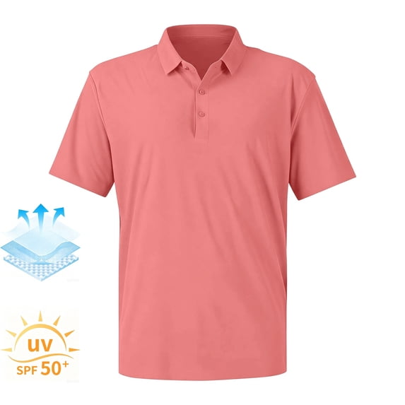 Havenx Men's Golf Shirt Short Sleeve Quick Dry Performance Polo Collared 3 Buttons Moisture Wicking Golf Shirt Lightweight Golf Work Athletic Casual Stylish Clothes,Pink L