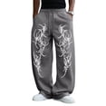 thumbnail image 1 of Havenx Men's Gothic Graphic Joggers Elastic Waist Drawstring Sweatpants with Pockets Wide Leg Pants Lounge Athletic Relaxed Fit Punk Clothes,Gray 2XL, 1 of 4