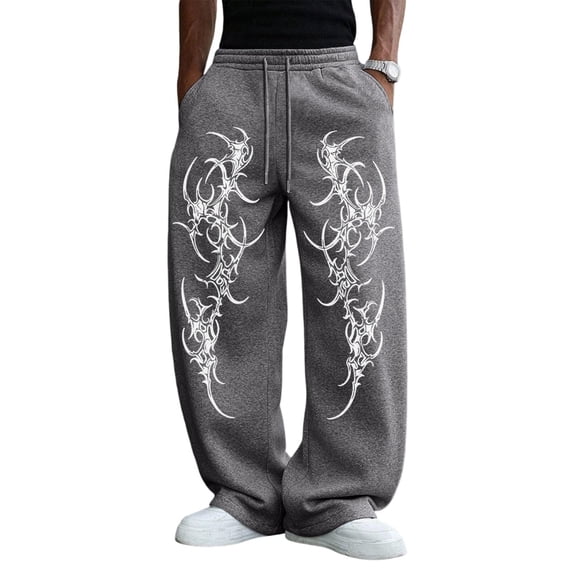 Havenx Men's Gothic Graphic Joggers Elastic Waist Drawstring Sweatpants with Pockets Wide Leg Pants Lounge Athletic Relaxed Fit Punk Clothes,Gray 2XL