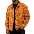 thumbnail image 1 of Havenx Men's Halloween Print Corduroy Jacket Long Sleeve Button Down Shirt Jackets with Pockets Lapel Collar Shacket Jacket Loose Fit Fall Winter Vintage Casual Clothing,Orange 3XL, 1 of 6