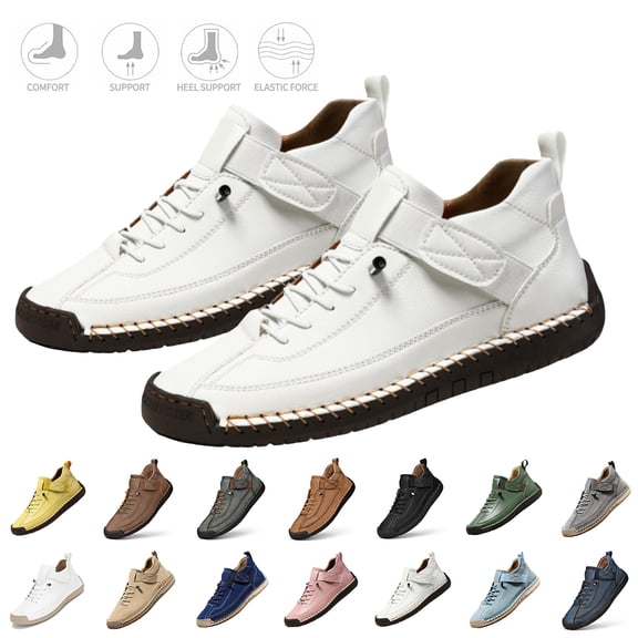 Havenx Men's Hand Stitching Leather Chukka Ankle Boots Slip on Waterproof Flats Ankle Boots Outdoor Booties for Hiking Camping Driving,White 47(US-12)