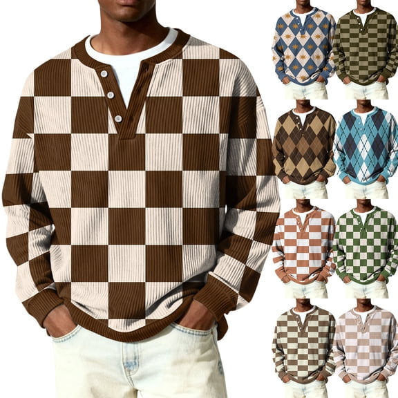 Havenx Men's Henley Long Sleeve Sweaters Button Plaid Pullover Sweaters Ribbed Crewneck Pullover Tees Color Block Lightweight Stylish Relaxed Fit Fashion Clothing,Mint Green 2XL