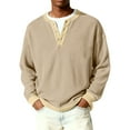 thumbnail image 1 of Havenx Men's Henley Long Sleeve Sweaters Quarter Button Ribbed Knit Sweater Crewneck Long Sleeve Textured Sweat Shirts Casual Stylish Lightweight Slim Fit Classic Clothing,Khaki S, 1 of 6