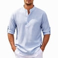 thumbnail image 1 of Havenx Men's Henley Shirts Roll-Up Long Sleeve Button Up Shirts Band Collar Textured T-Shirts Summer Lightweight Loose Fit Casual Tops,Light Blue XL, 1 of 5