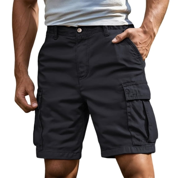Havenx Men's Hiking Military Cargo Shorts with Multi Pockets Knee Length Short Stretch Solid Color Short Pants Lightweight Relaxed Fit Summer Work Pants,Black 5XL
