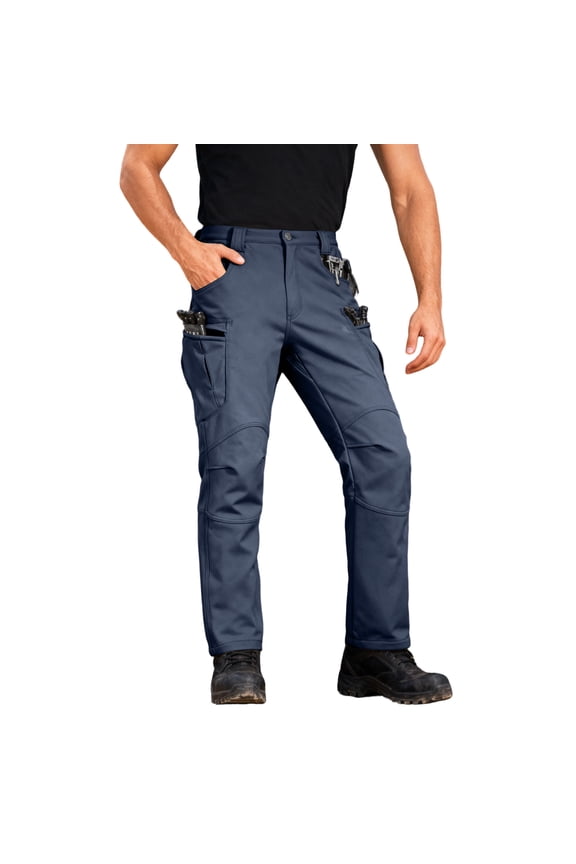 Men's Insulated Work Pants Fleece Lined Ripstop Cargo Trousers Water Repellent Elastic Waistband Overalls Multi Pocket Quick-Dry Durable Outdoor Hiking Military Fan Clothing,Navy 2XL