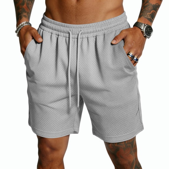 Havenx Men's Mesh Performance Gym Athletic Shorts Drawstring Elastic Waist Short with Pockets Fast Dry Mesh Pants Breathable Lightweight Running Training Sportswear,Light Gray 2XL