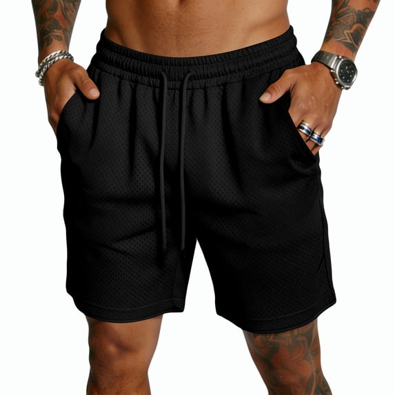 Havenx Men's Mesh Performance Gym Athletic Shorts Drawstring Elastic Waist Short with Pockets Fast Dry Mesh Sweat Shorts Athletic Running Training Summer Beach Clothes,Black 2XL