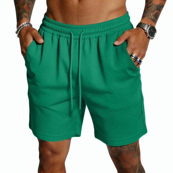 Havenx Men's Mesh Performance Gym Athletic Shorts Drawstring Elastic Waist Shorts with Pockets Fast Dry Mesh Short Pants Basketball Lounge Gym Workout Summer Wear,Green 3XL