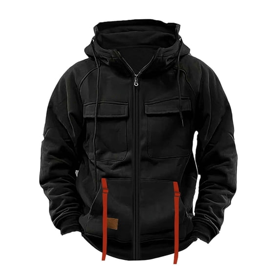 Havenx Men's Military Hoodies Full Zip Up Raglan Long Sleeve Hoodies with Multi Pockets Solid Color Hooded Cargo Sweatshirt Sports Athletic Gym Workout Fall Winter Stylish Pullover,Black 3XL