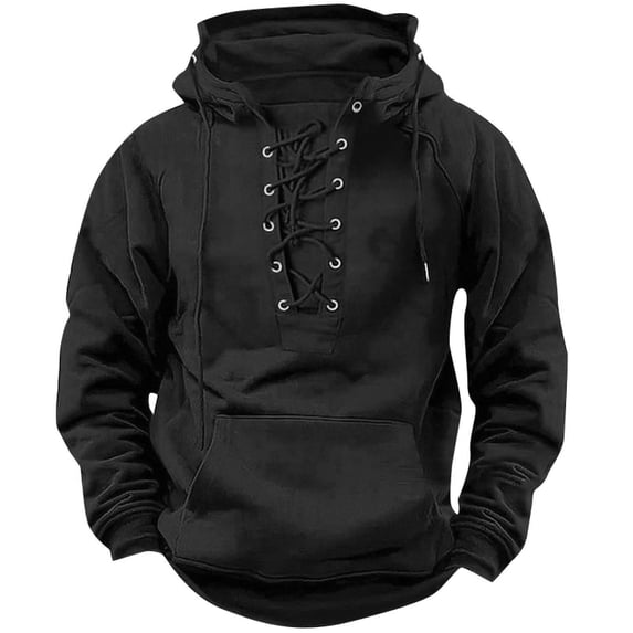 Havenx Men's Military Hoodies Pullover Lace Up Long Sleeve Hoodie with Pockets Solid Color Hooded Sweatshirts Vintage Casual Fall Winter Athletic Workout Pullover,Navy XL