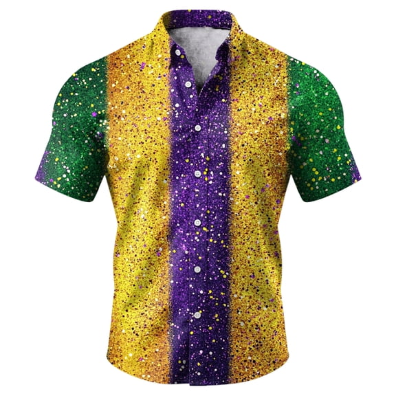 Havenx Men's Neon Shirts Carnival Printed Button Up Shirts Collared Short Sleeve Tees 2025 Carnival Holiday Party Lightweight Dress Shirts,Yellow XL