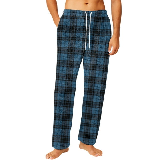 Havenx Men's Pajama Pants Cotton Plaid Flannel Pajama Bottoms 2025 Trendy Big and Tall Sleeping Pants Elastic Waist Wide Leg Lightweight Lounge Pants,Dark Blue XL