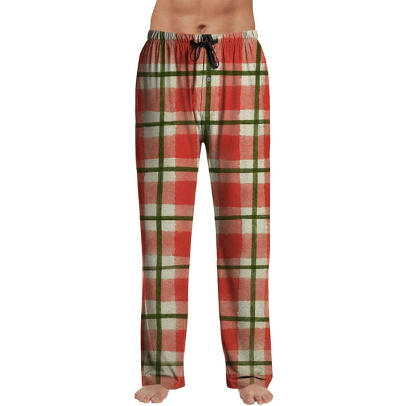 Havenx Men's Pajama Pants Cotton Plaid Pajama Bottoms 2025 Trendy Big and Tall Sleeping Pants Elastic Waist Wide Leg Lightweight Lounge Pants,Red XL
