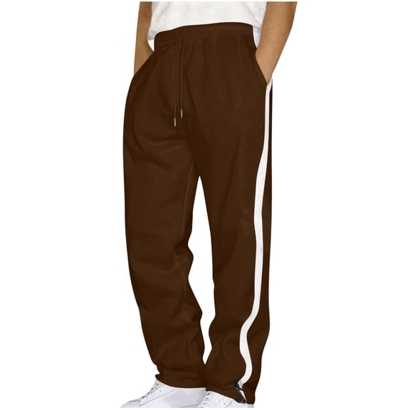 Havenx Men's Pants Straight Wide Leg Fleece Pant Drawstring Open Bottom Slacks Pockets Elastic Waist Travel Sports Casual Wear Y2k Clothes,Brown XL