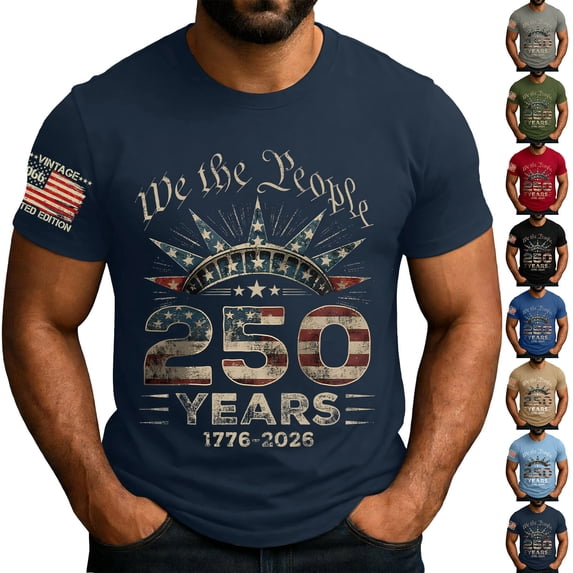 Havenx Men's We the People T-Shirt American Flag Design Crewneck Shirts Short Sleeve Graphic Tshirts Freedom We the People Classic Summer Tops,Royal Blue 2XL
