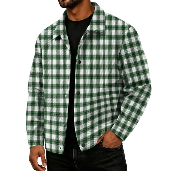 Havenx Men's Plaid Print Corduroy Jacket Long Sleeve Button Down Shirts with Pockets Lapel Collar Shacket Jacket Casual Western Loose Fit Fall Winter Clothing,Light Green M