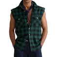 thumbnail image 1 of Havenx Men's Plaid Shirts Sleeveless Button Up Shirt with Pockets Lapel Collar Tops Summer Beach Casual Athletic Lightweight Clothing,Dark Green XL, 1 of 6