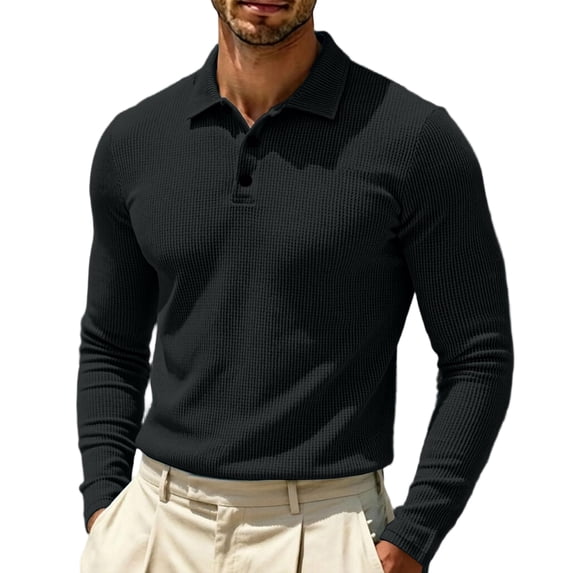 Havenx Men's Polo Shirts Long Sleeve 3-Button Collared Polo Mesh Ice Silk Textured Quick Dry Shirts Lightweight Fall Winter Casual Comfortable Clothes,Dark Gray 7XL