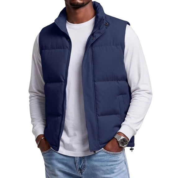 Havenx Men's Puffer Vest Sleeveless Full Zip Up Jackets Stand Collar Puffy Vests Winter Lightweight Casual Work Outerwear,Navy S